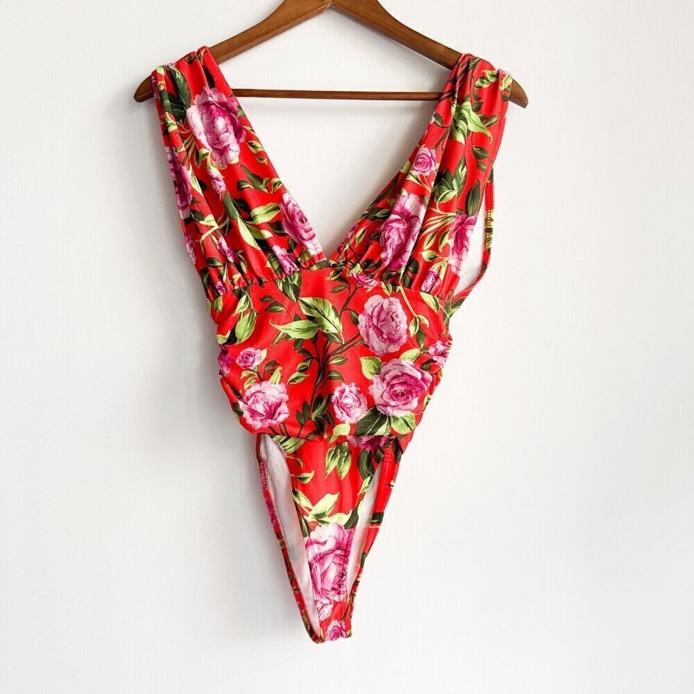 Zara Floral Deep Plunge Bodysuit S